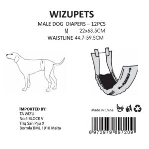 WIZUPETS MALE DOG DIAPERS MEDIUM X12PCS -SKU-3069