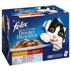 Felix As Good As It Looks Pouch Doubly Delicious Meat Selection in Jelly 12 PACK-SKU-2854