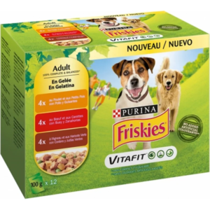 FRISKIES DOG POUCHES IN JELLY BEEF-CHICK-LAMB-12X85GR-SKU-3117