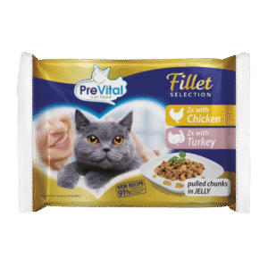 PREVITAL IRREGULAR FILLETS CHICKEN/TURKEY IN JELLY 85GRX4X15PK -SKU- 3183