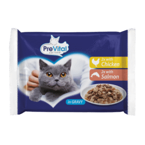 PREVITAL CHICKEN/SALMON POUCHES IN GRAVY 100GRX4X13-SKU-3197