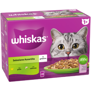 WHISKAS POUCHES MIXED IN JELLY CHICKEN & SALMON 85GRX10-SKU-3389