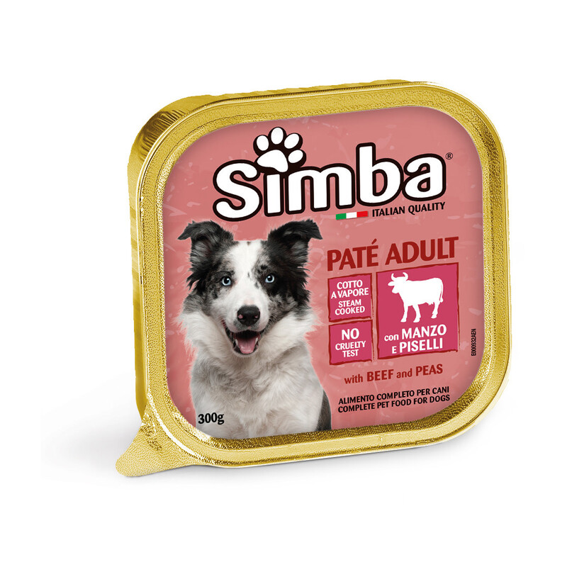 SIMBA DOG PATE TRAY BEEF & PEAS 300GRX18-SKU-3383