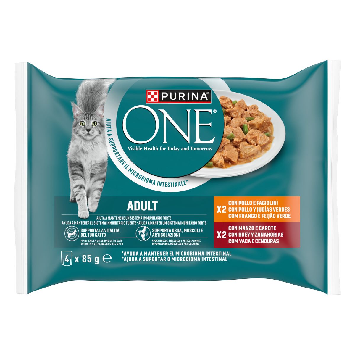 Purina One Cat Wet Food Adult Poultry Beef 4x85g-SKU-3429